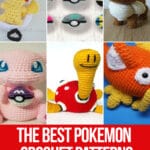 photo collage of crochet patterns for pokemon with text which reads the best pokemon crochet patterns curated by crochet.life