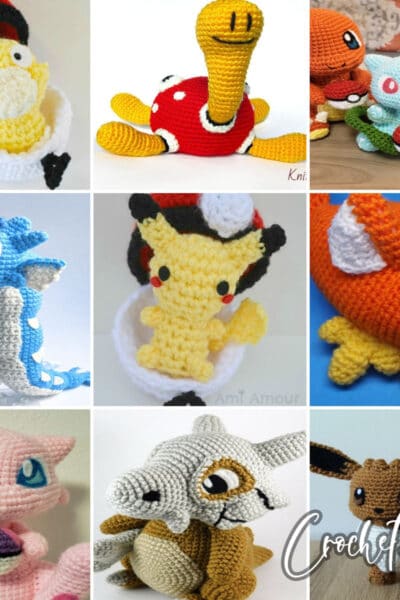 photo collage of pokemon crochet patterns