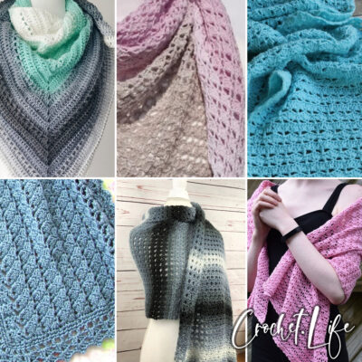 photo collage of prayer shawl crochet patterns