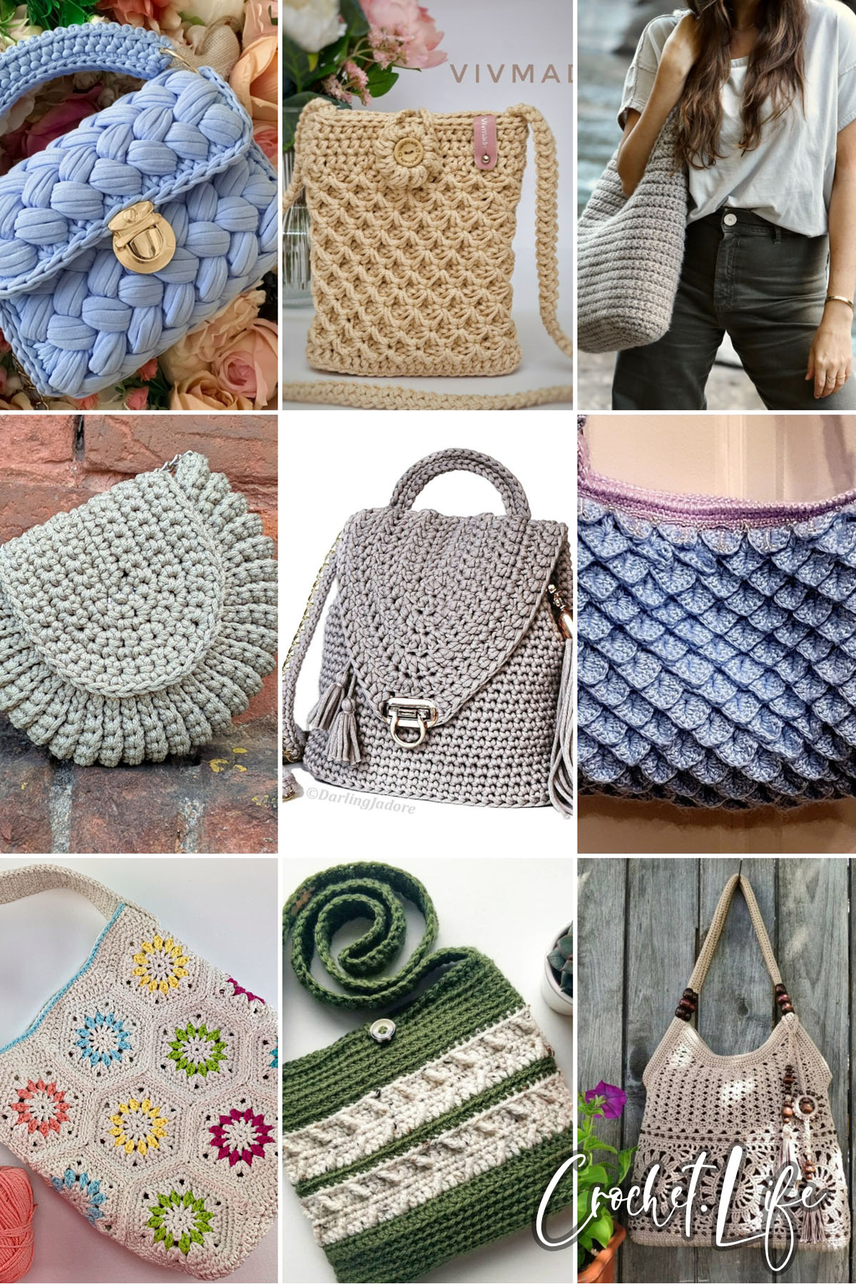 photo collage of crochet purse patterns