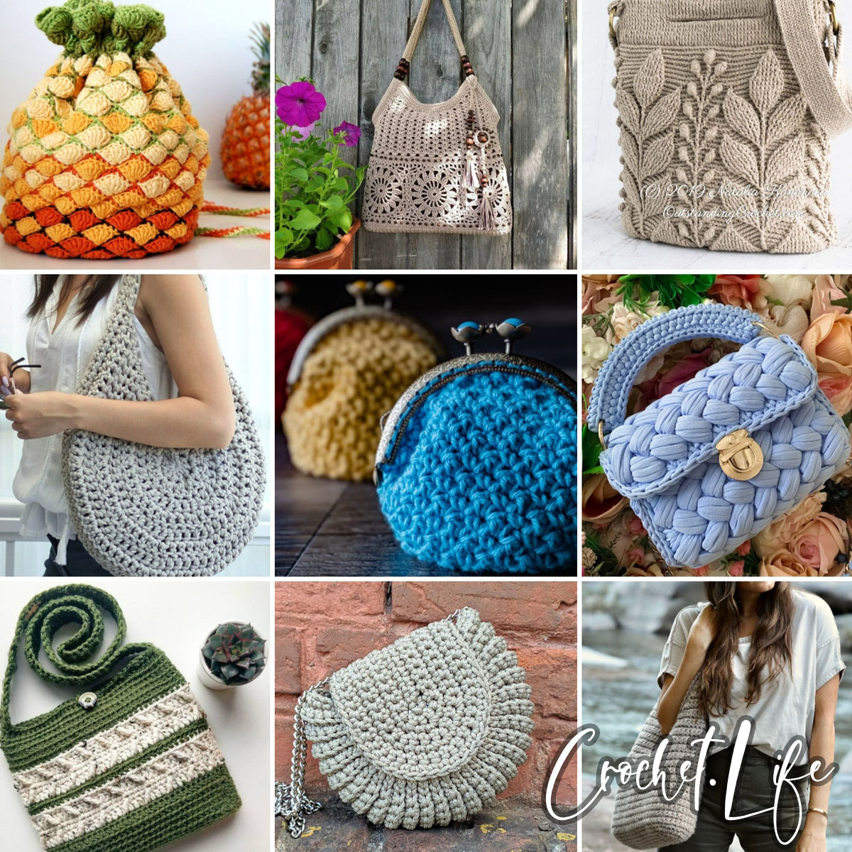 photo collage of purse crochet patterns Square 1