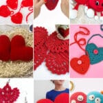 photo collage of crochet heart patterns