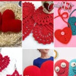 photo collage of crochet patterns for hearts with text which reads best red heart crochet patterns