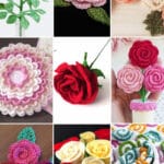 photo collage of crochet rose patterns