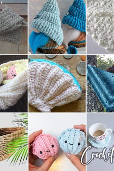 photo collage of sea shell crochet patterns