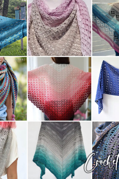 photo collage of shawl crochet patterns