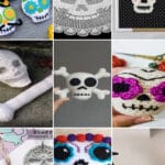 photo collage of crochet skull patterns