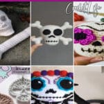 photo collage of patters for crocheted skulls with text which reads the best skull crochet patterns