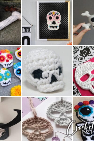 photo collage of skull crochet patterns