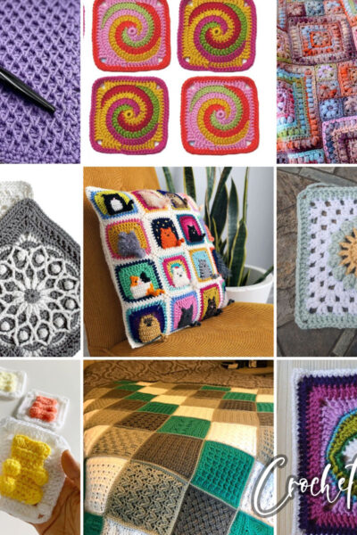 photo collage of square crochet patterns