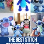 photo collage of crochet patterns for stitch with text which reads the best stitch crochet patterns curated by crochet.life