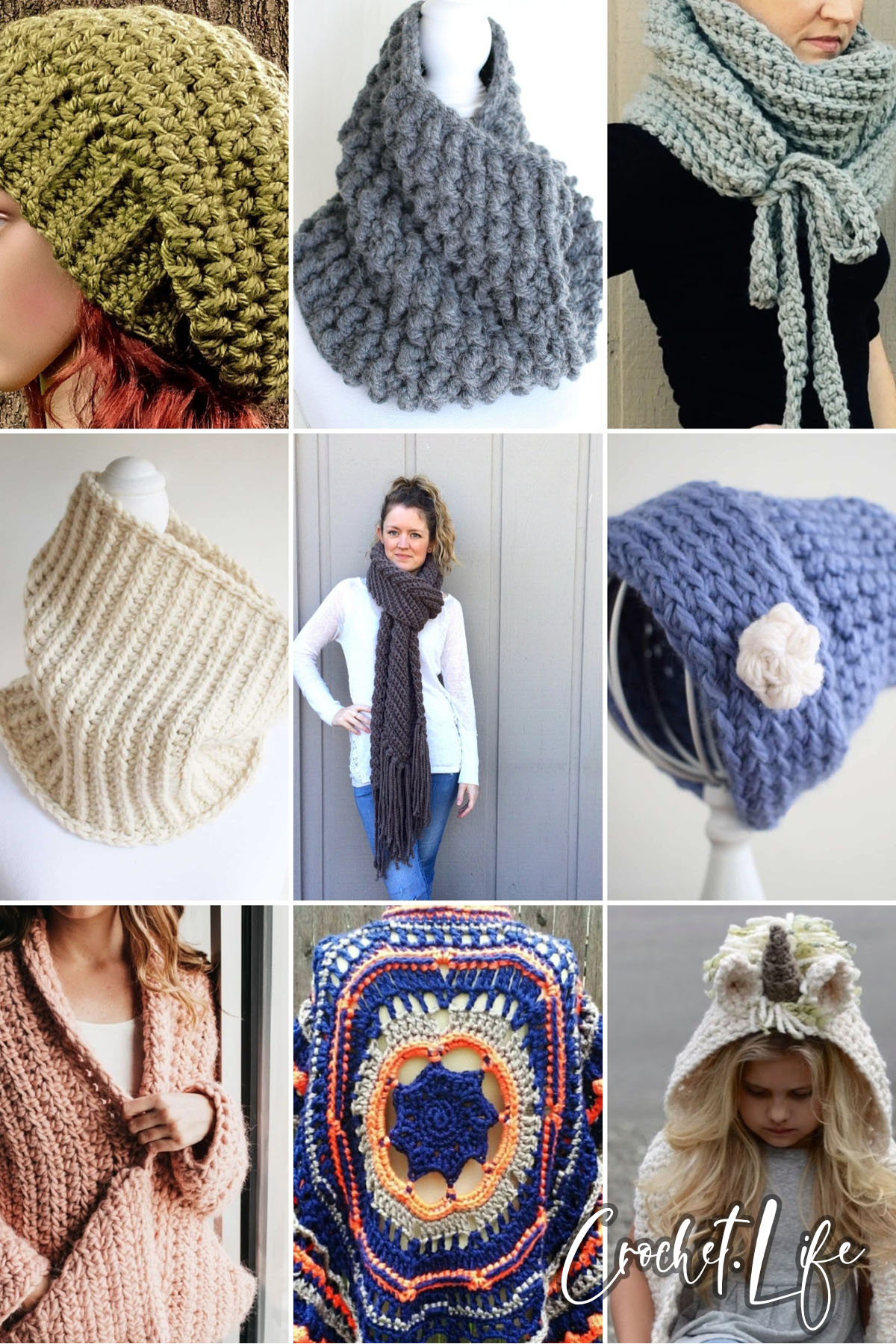 photo collage of super bulky yarn crochet patterns