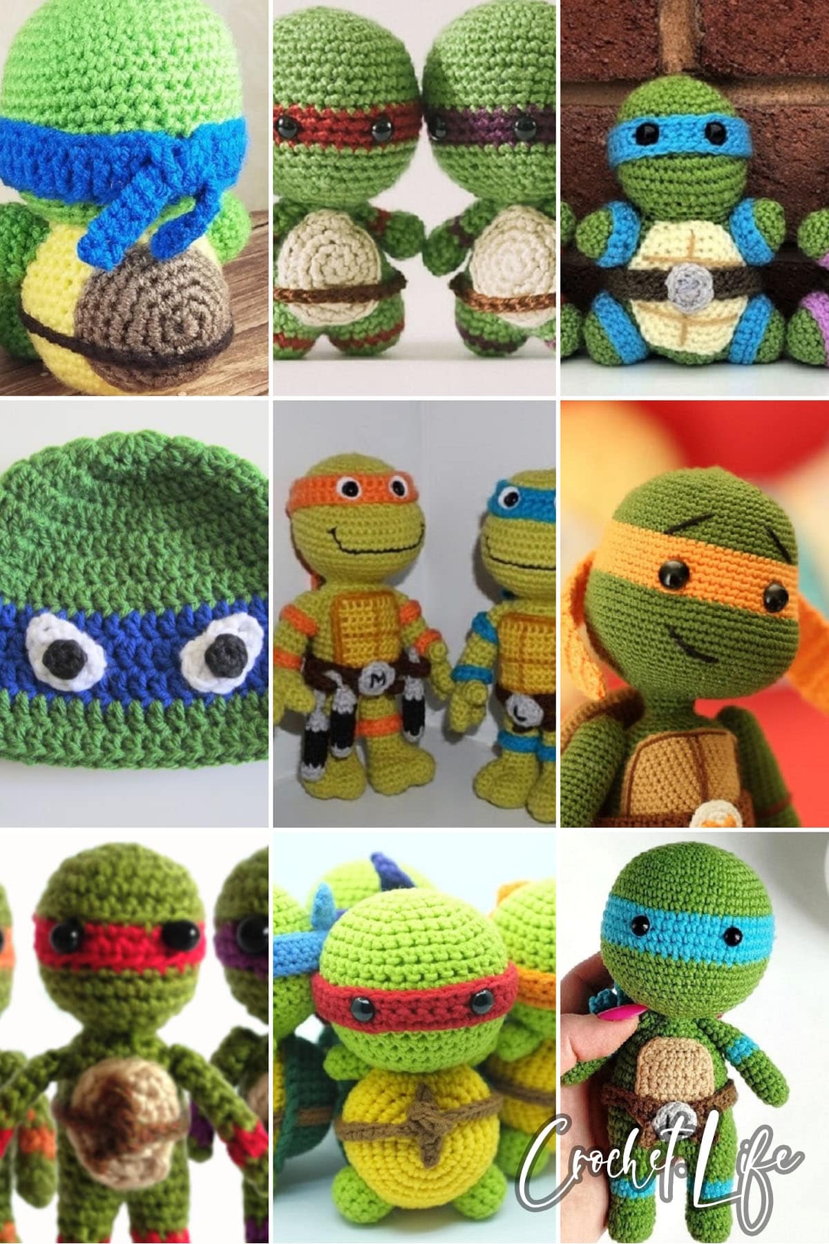 photo collage of tmnt crochet patterns