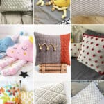 photo collage of crochet throw pillow patterns