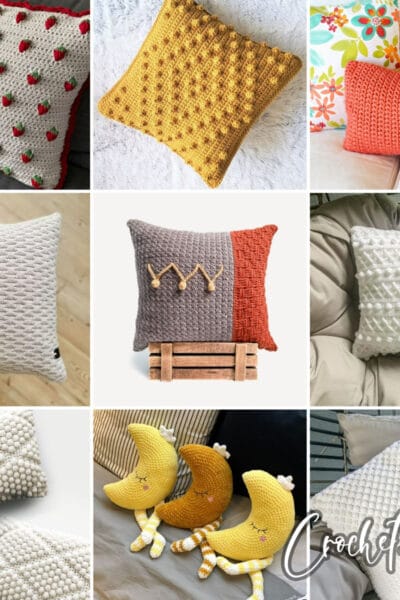 photo collage of throw pillow crochet patterns