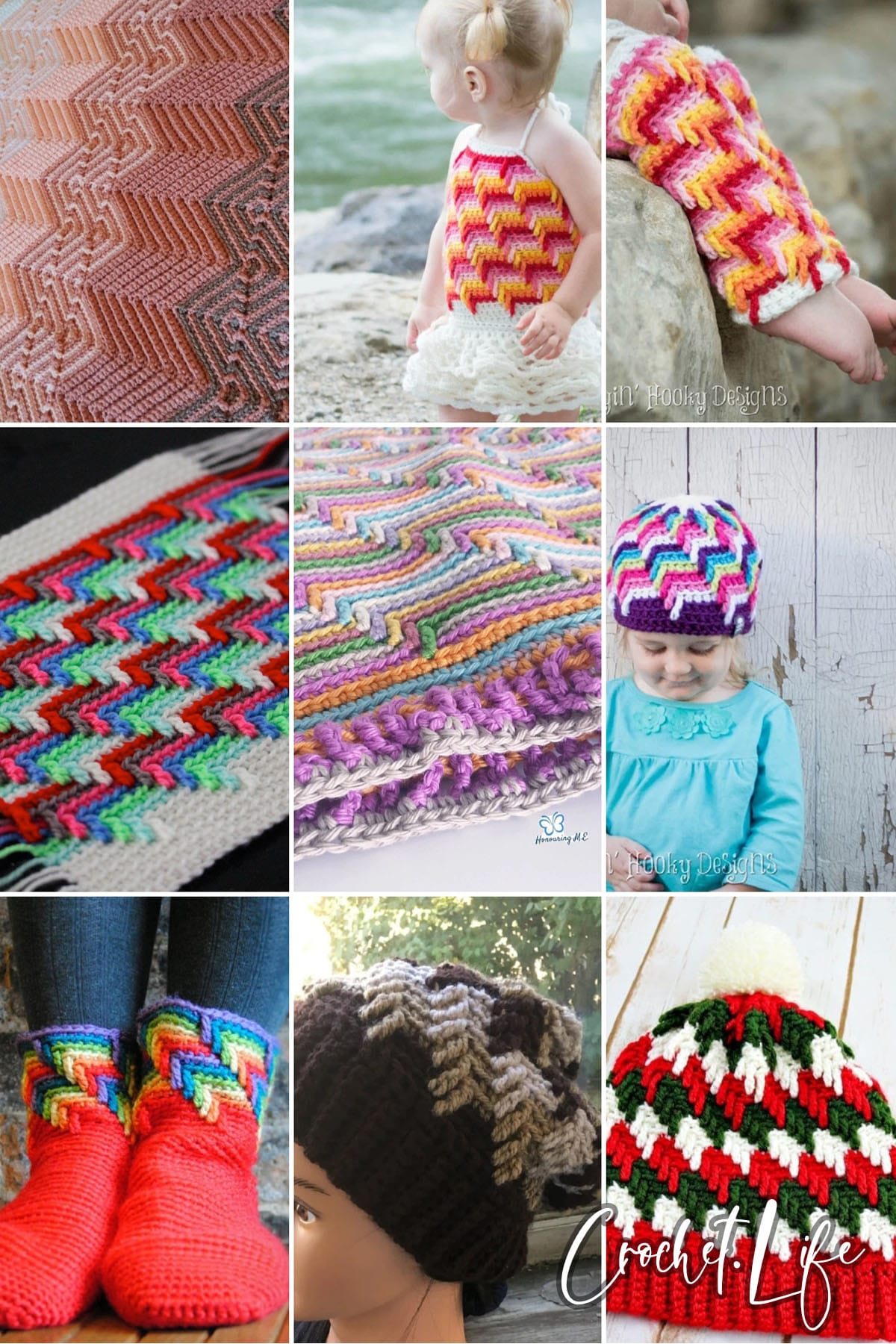 photo collage of crochet trail of tears patterns
