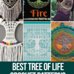 photo collage of tree of life crochet patterns with text which reads best tree of life crochet patterns curated by crochet.life