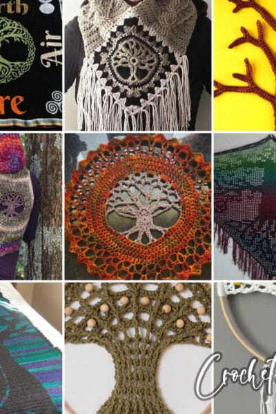 photo collage of tree of life crochet patterns