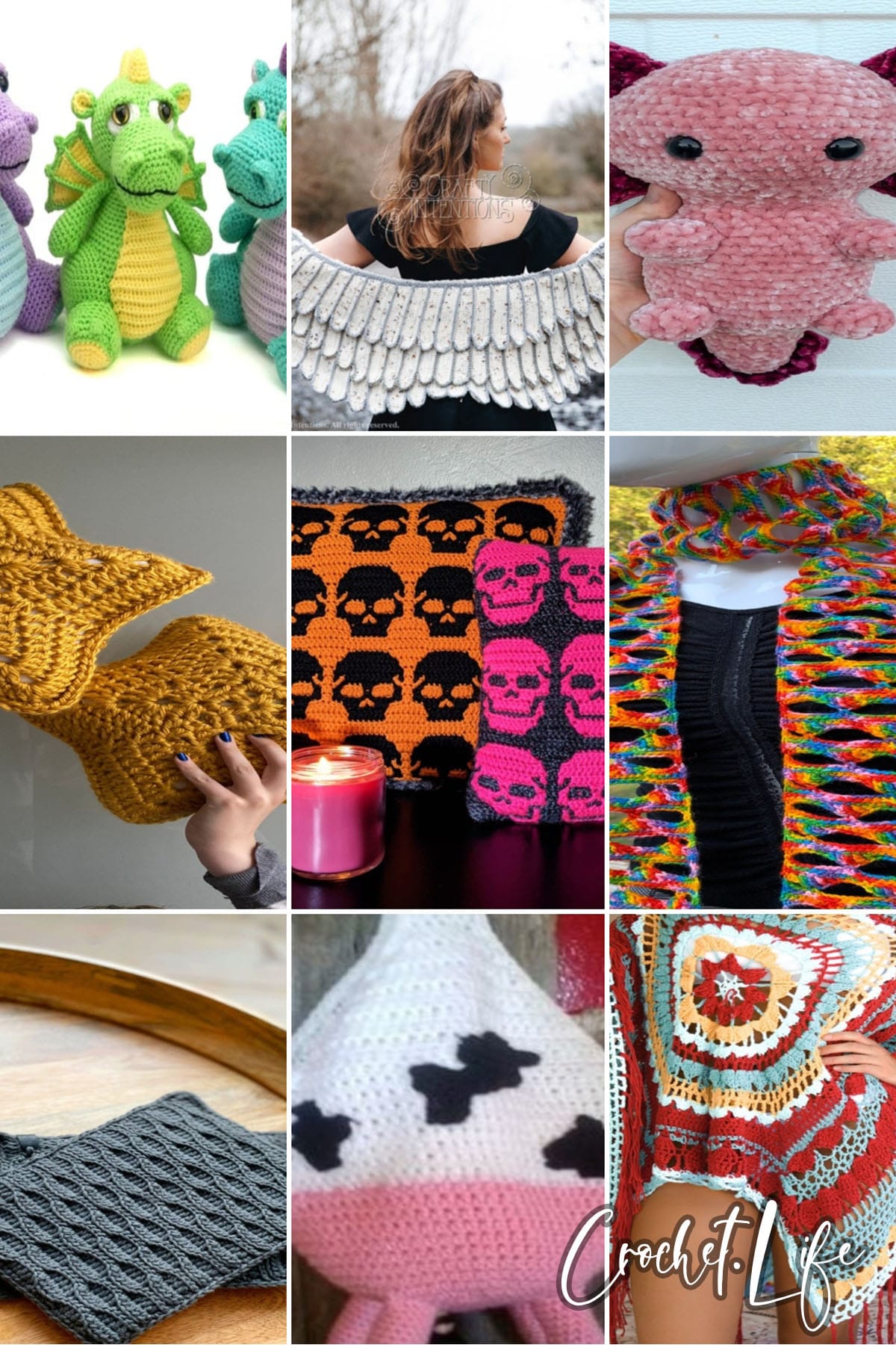 photo collage of unique crochet patterns