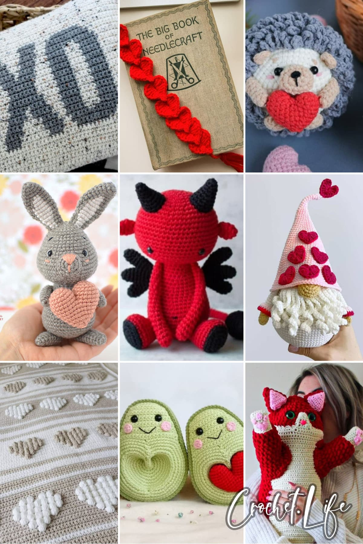 photo collage of crochet valentines patterns 