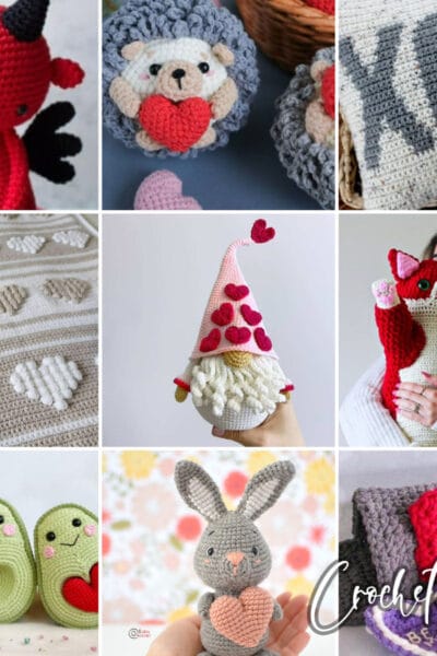 photo collage of valentines crochet patterns