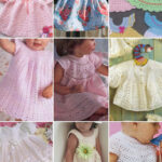 photo collage of vintage crochet baby dress patterns