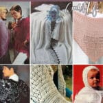 photo collage of vintage patterns for crochet shawls with text which reads best vintage shawl crochet patterns