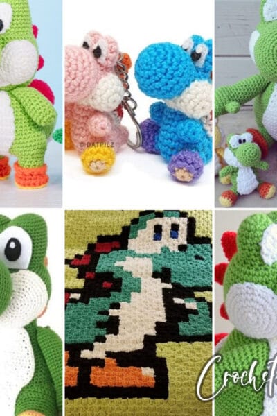 photo collage of yoshi crochet patterns