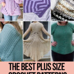 photo collage of crochet patterns for curvy girls with text which reads the best plus size crochet patterns curated by crochet.life