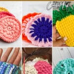 photo collage of scubby crochet patterns with text which reads the best scrubbie crochet patterns