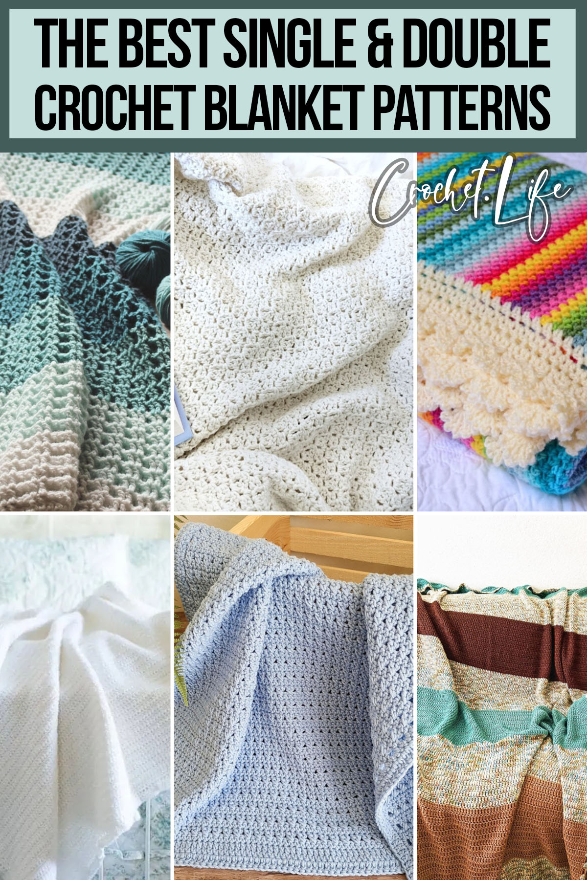 photo collage of simple crochet blanket patterns with text which reads the best single and double crochet blanket patterns