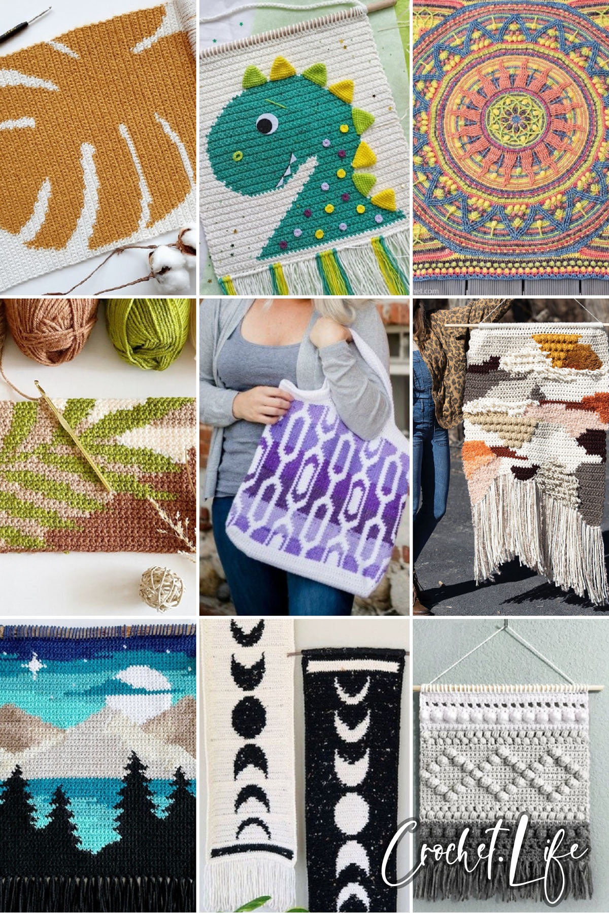 photo collage of tapestry crochet patterns 