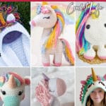 photo collage of patterns for crochet unicorns with text which reads the best unicorn crochet patterns