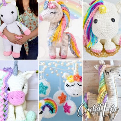 photo collage of unicorn crochet patterns