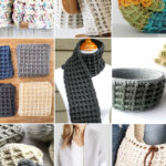 photo collage of crochet waffle stitch patterns