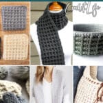 photo collage of crochet waffle stitch pattern ideas with text which reads the best waffle stitch crochet patterns