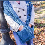 pocket scarf crochet pattern with text which reads easy pocket shawl free crochet pattern