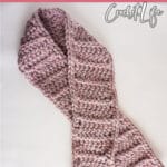 free scarf crochet pattern with text which reads easy chunky ribbed scarf free crochet pattern