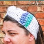 easy headband crochet pattern with text which reads Rainbow Looped Headband free crochet Pattern