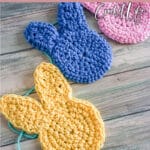 free crochet pattern spring bunny banner with text which reads easter bunny banner free crochet pattern