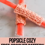 free ice pop cozy crochet pattern with text which reads popsicle cozy free crochet pattern