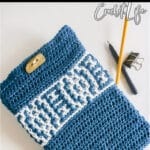 easy tablet or ipad case with text which reads ipad or tablet cozy free crochet pattern